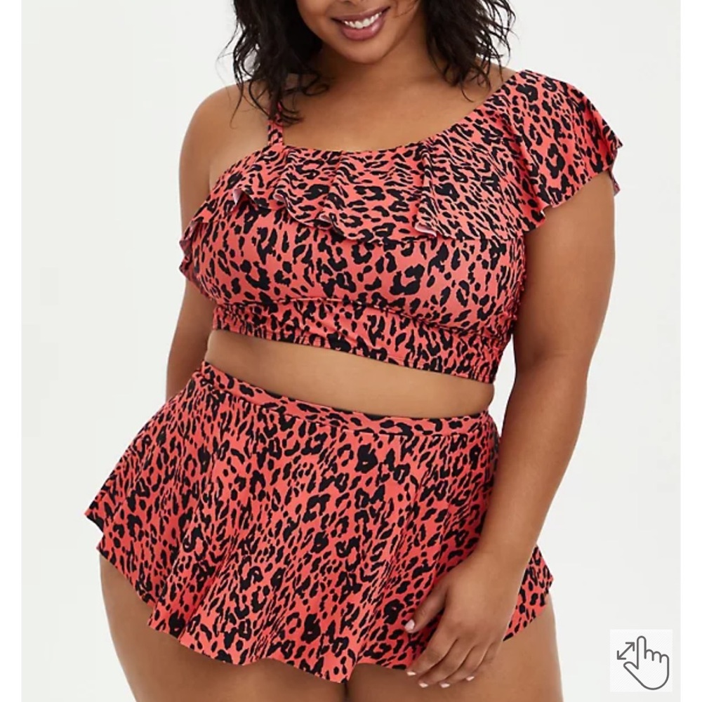 Torrid Coral Leopard One Shoulder Bikini Top & Swim Skirt - Picture 2 of 8
